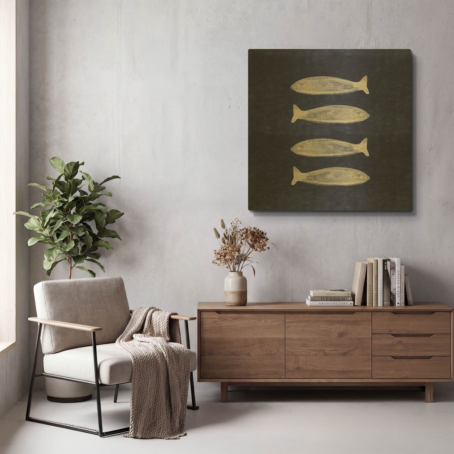 'Indigo Fish' By Linda Woods Gold Metal Wall Art