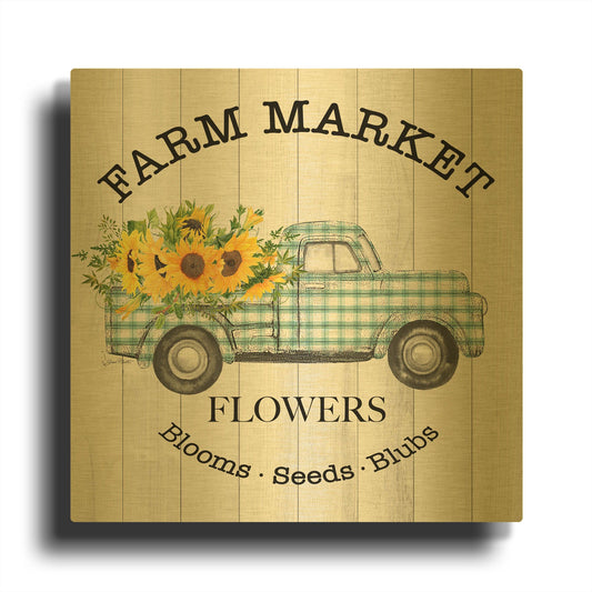 'Farm Market Sunflowers A' By Jean Plout Gold Metal Wall Art