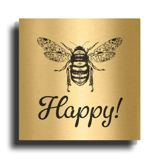 'Floral Bee Happy' By Jean Plout Gold Metal Wall Art