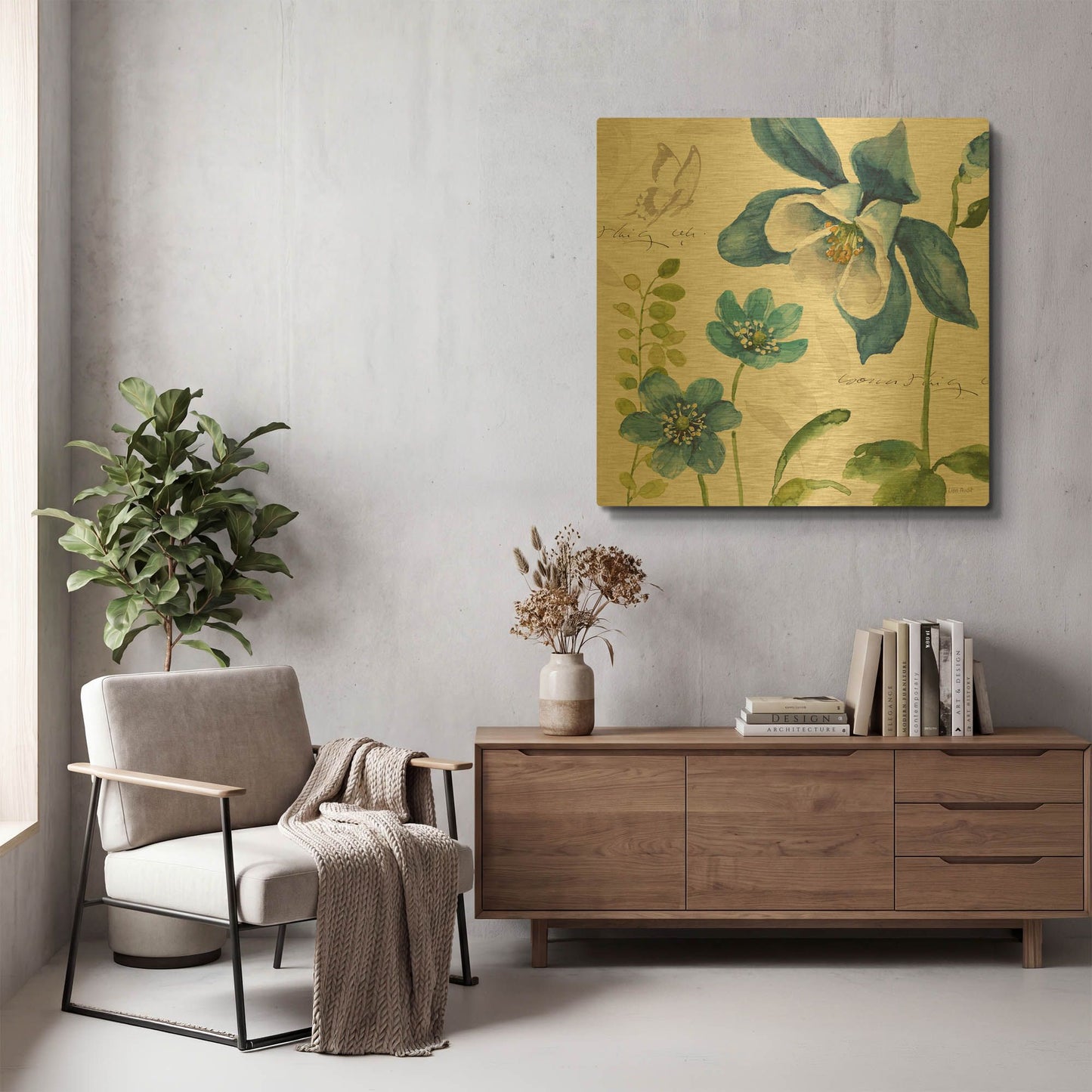 'Blue And Green Garden III' By Lisa Audit Gold Metal Wall Art