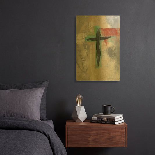'Contemporary Cross III' By Linda Woods Gold Metal Wall Art