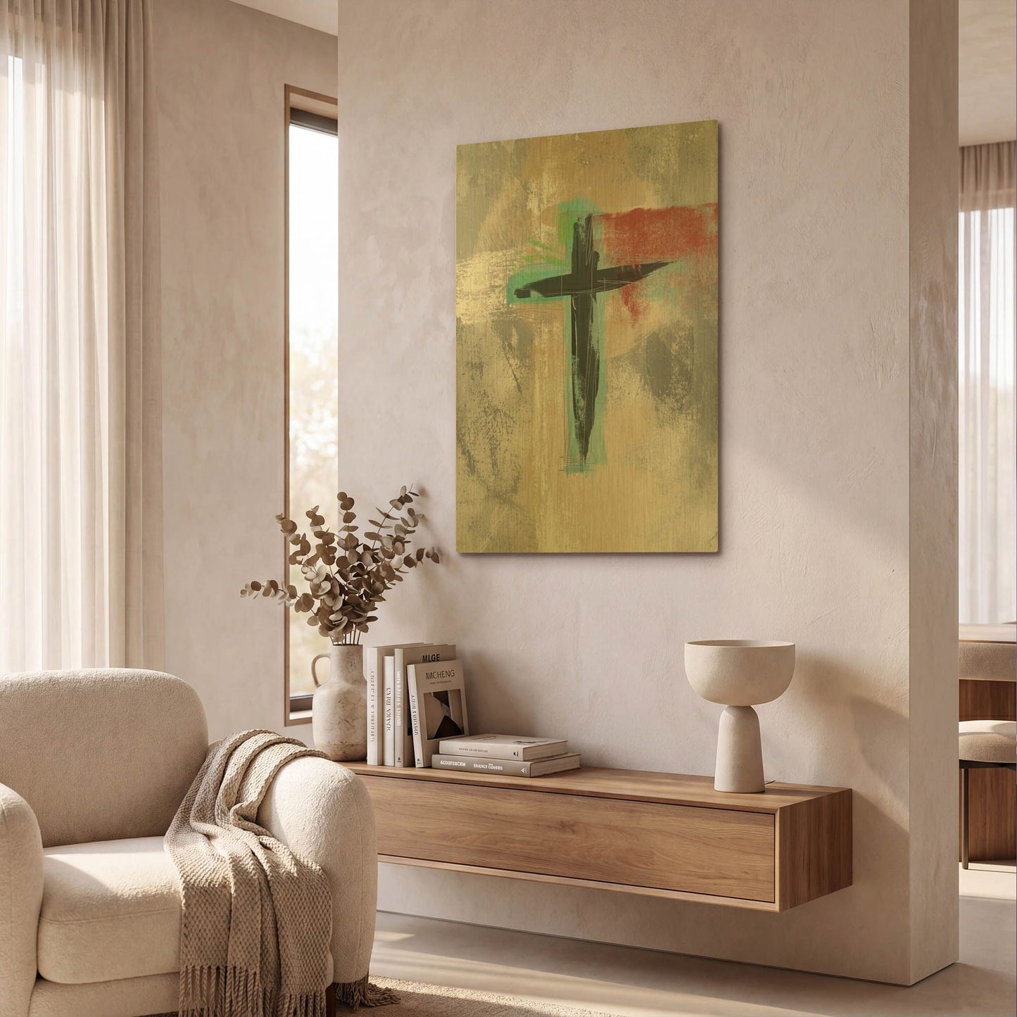 'Contemporary Cross III' By Linda Woods Gold Metal Wall Art
