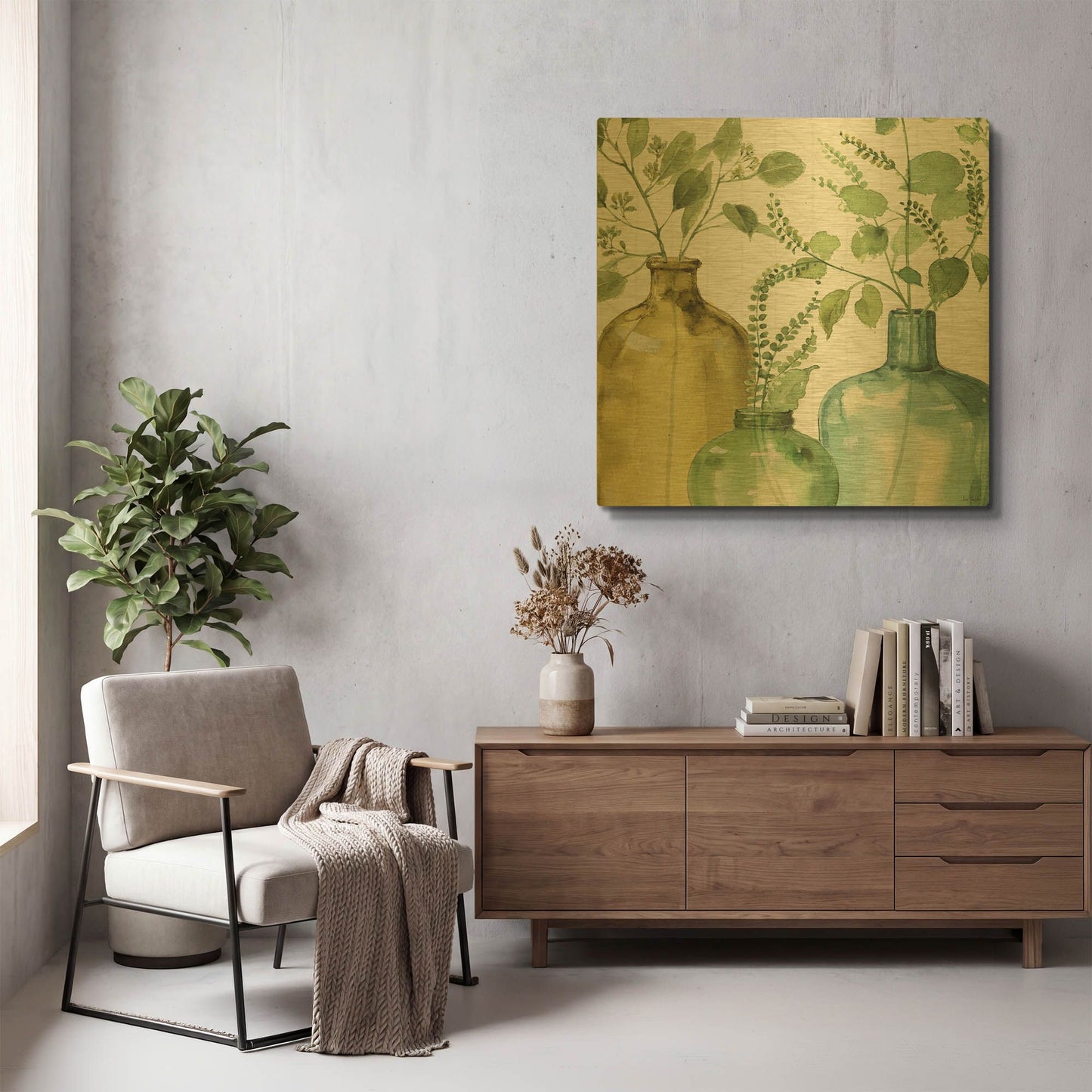 'Mixed Greens LV' By Lisa Audit Gold Metal Wall Art