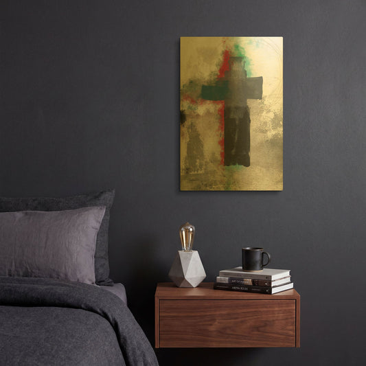 'Contemporary Cross' By Linda Woods Gold Metal Wall Art