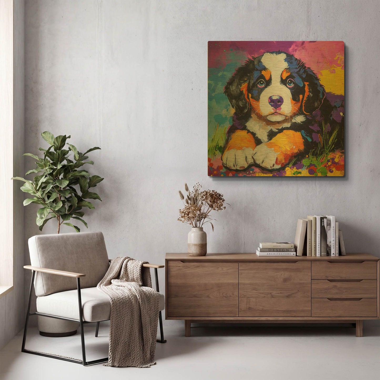 'Woof Bernese Mountain Dog' By Rich Monet Gold Metal Wall Art