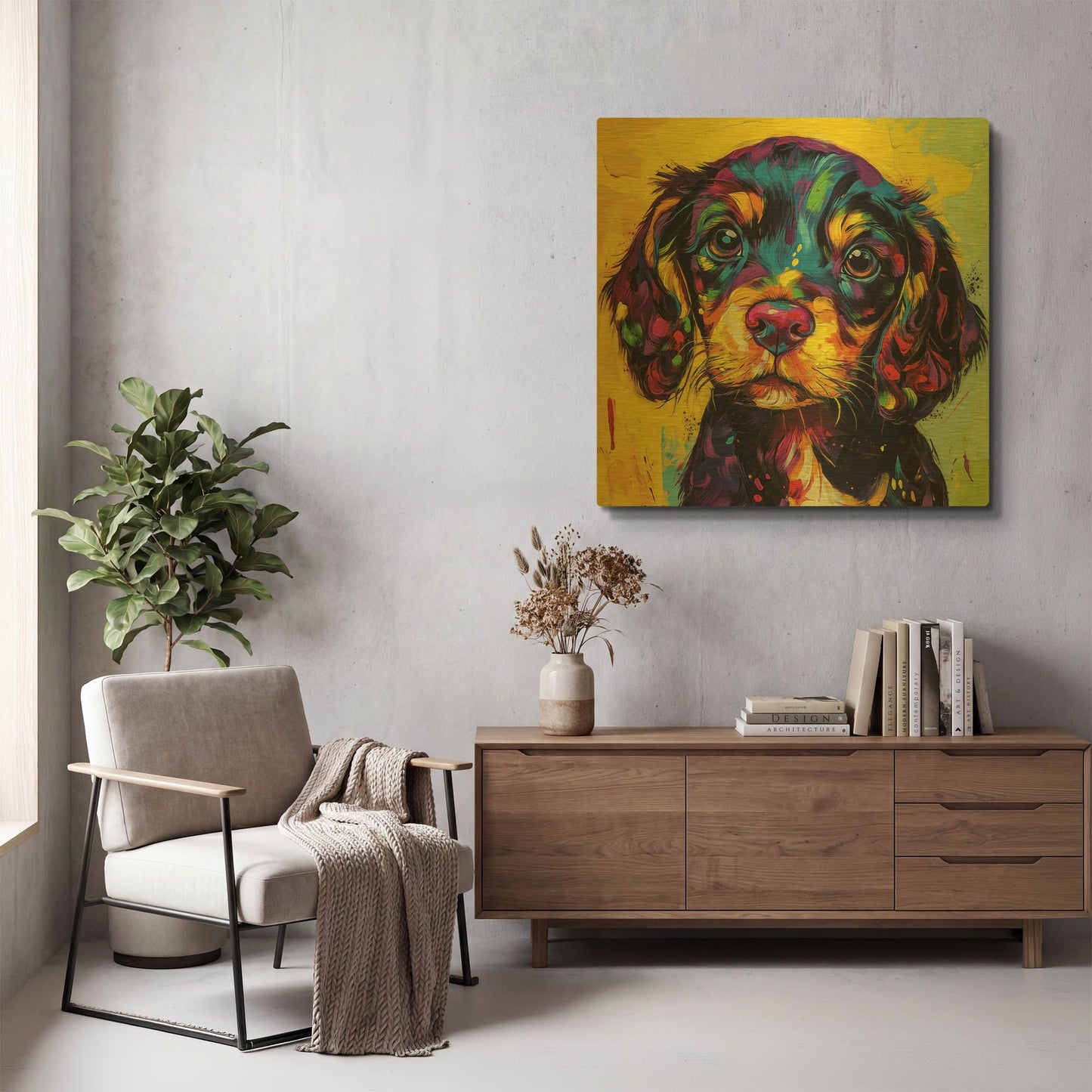 'Woof Spaniel' By Rich Monet Gold Metal Wall Art