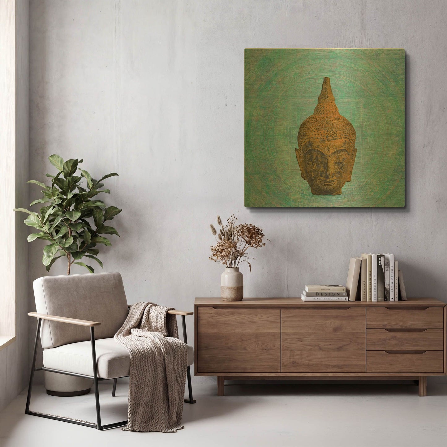 'Buddha on Blue' By Elena Ray Gold Metal Wall Art