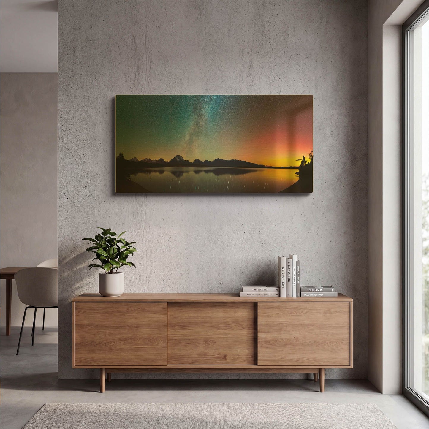 'Northern Lights over Jackson Lake Pano for Websites' By Darren White Gold Metal Wall Art