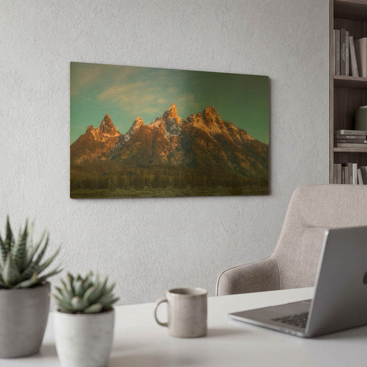 'Tetons First Light' By Darren White Gold Metal Wall Art