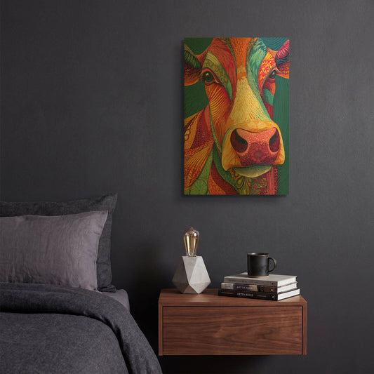 'Colorful Farm Cow 1' By Rich Monet Gold Metal Wall Art