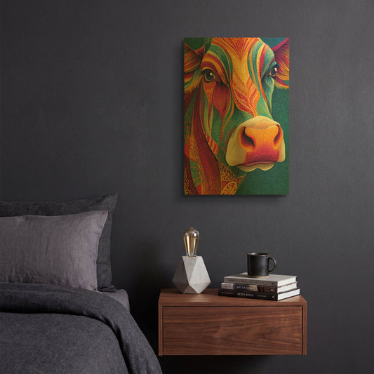 'Colorful Farm Cow 2' By Rich Monet Gold Metal Wall Art