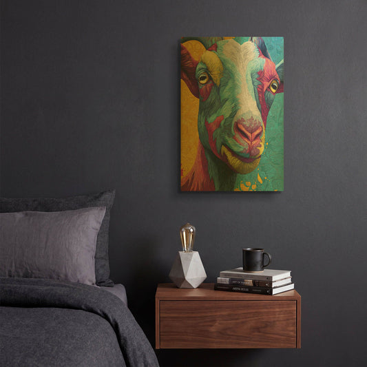 'Colorful Farm Goat 2' By Rich Monet Gold Metal Wall Art