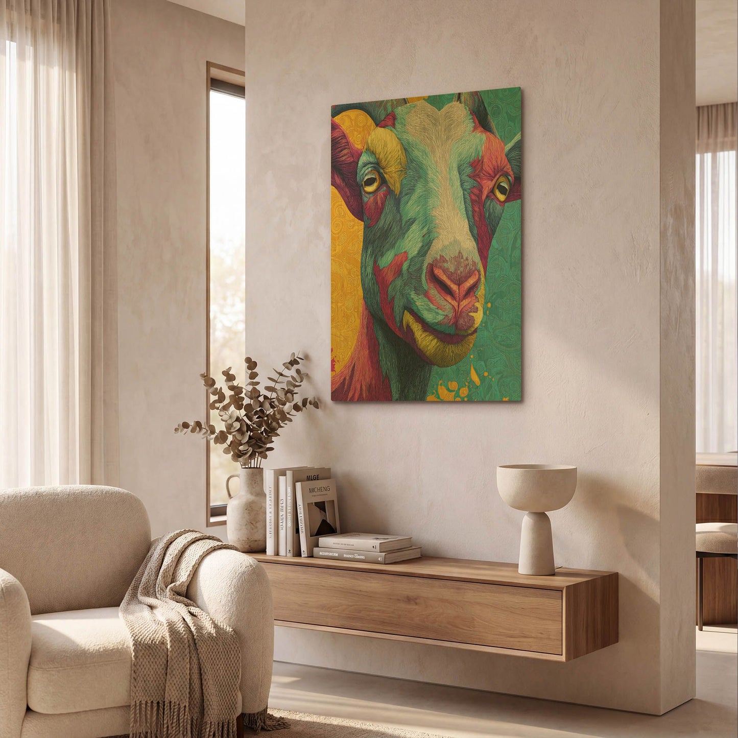 'Colorful Farm Goat 2' By Rich Monet Gold Metal Wall Art
