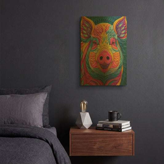 'Colorful Farm Pig 1' By Rich Monet Gold Metal Wall Art