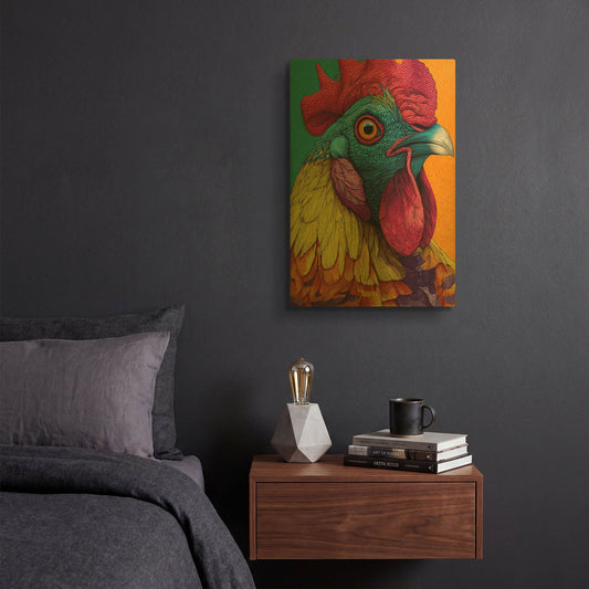 'Colorful Farm Rooster 1' By Rich Monet Gold Metal Wall Art