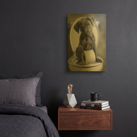 'The Bathroom Matron 3' By Rich Monet Gold Metal Wall Art