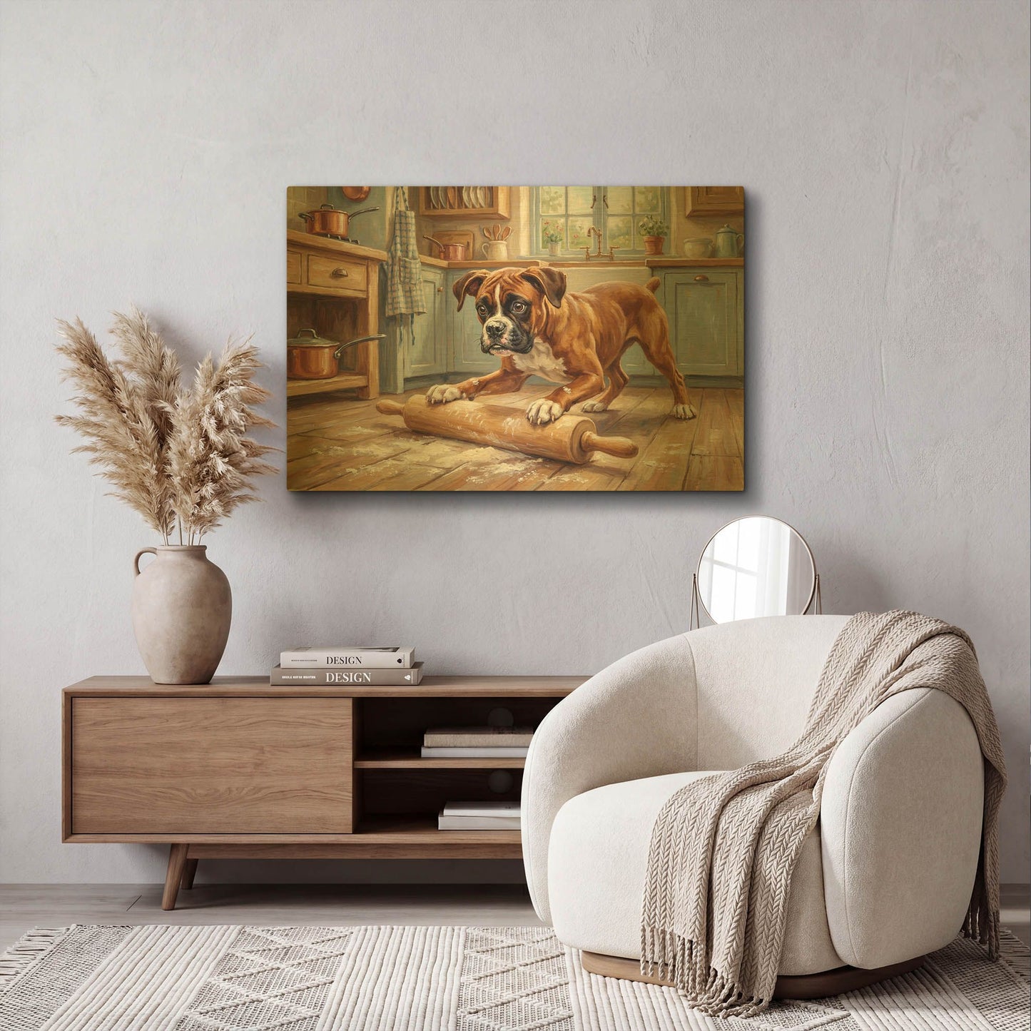 'Boxer In The Kitchen' By Rich Monet Gold Metal Wall Art