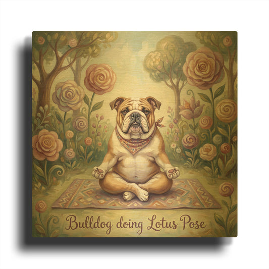 'Bulldog Yoga Lotu Pose' By Rich Monet Gold Metal Wall Art