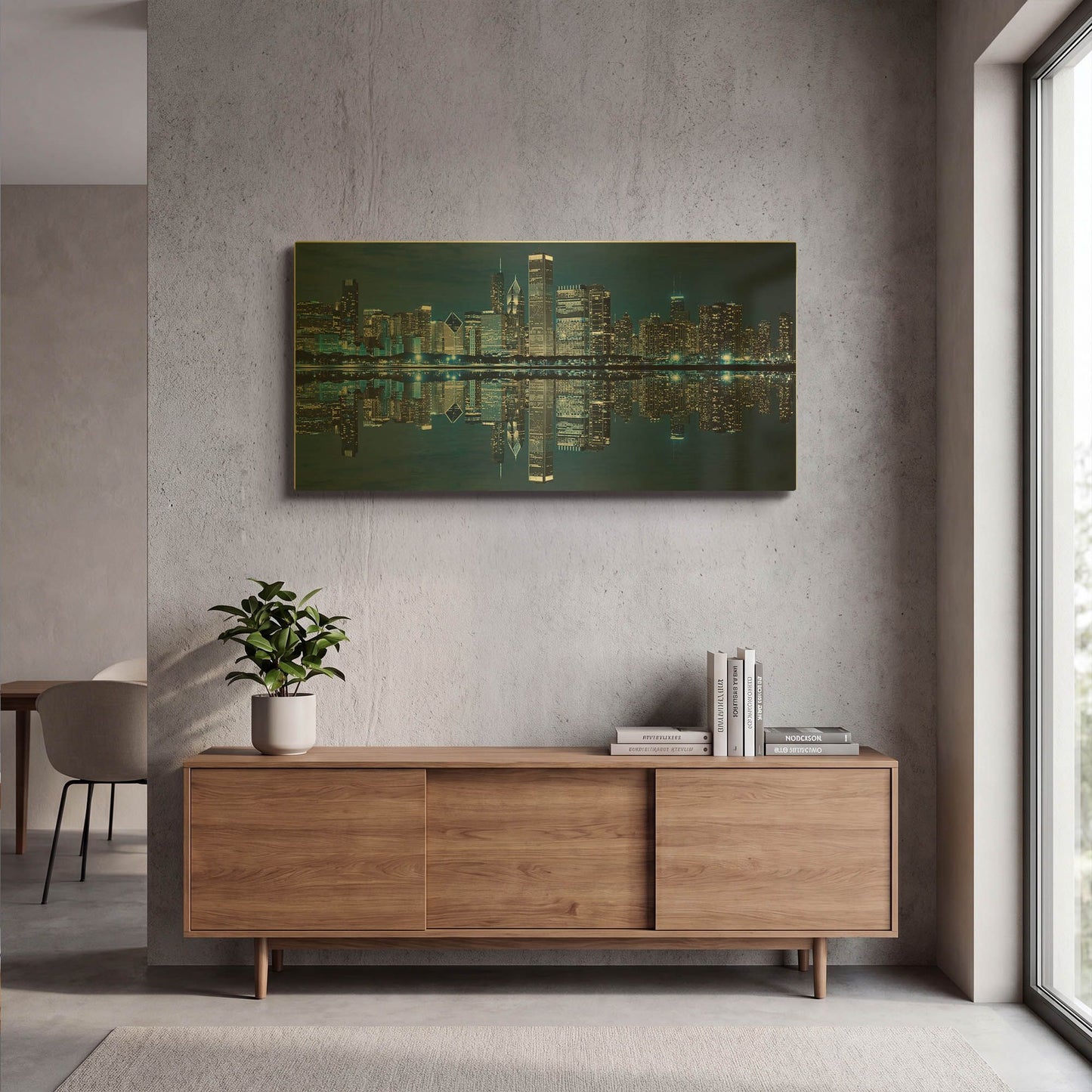 'Chicago Skyline At Night' By Rich Monet Gold Metal Wall Art