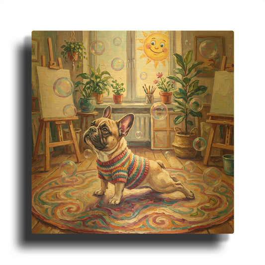 'French Bulldog Yoga Cobra Pose' By Rich Monet Gold Metal Wall Art
