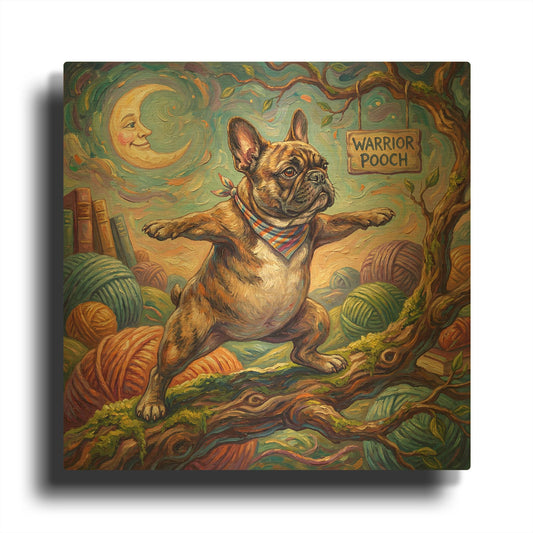 'French Bulldog Yoga Warrior Pose' By Rich Monet Gold Metal Wall Art
