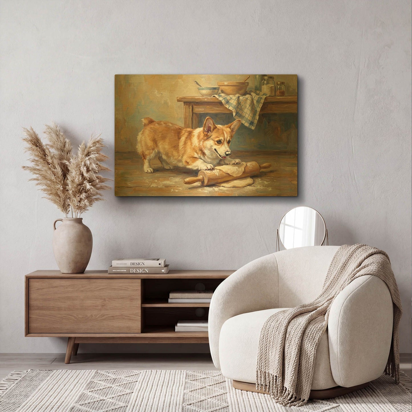 'Pembroke Welsh Corgi In The Kitchen' By Rich Monet Gold Metal Wall Art