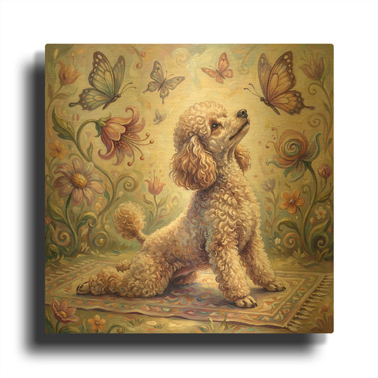 'Poodle Yoga Cobra Pose' By Rich Monet Gold Metal Wall Art