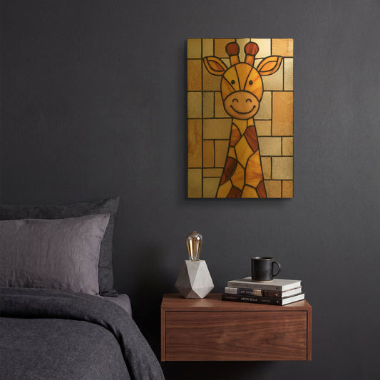 'Stained Glass Baby Giraffe' By Rich Monet Gold Metal Wall Art