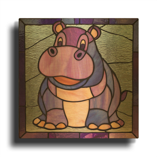 'Stained Glass Baby Hippo' By Rich Monet Gold Metal Wall Art