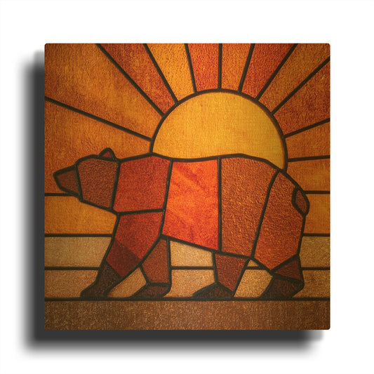 'Stained Glass California Republic' By Rich Monet Gold Metal Wall Art