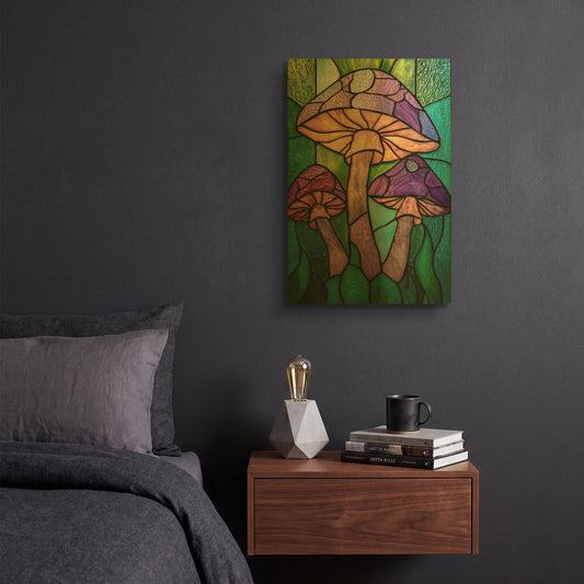 'Stained Glass Mushrooms' By Rich Monet Gold Metal Wall Art