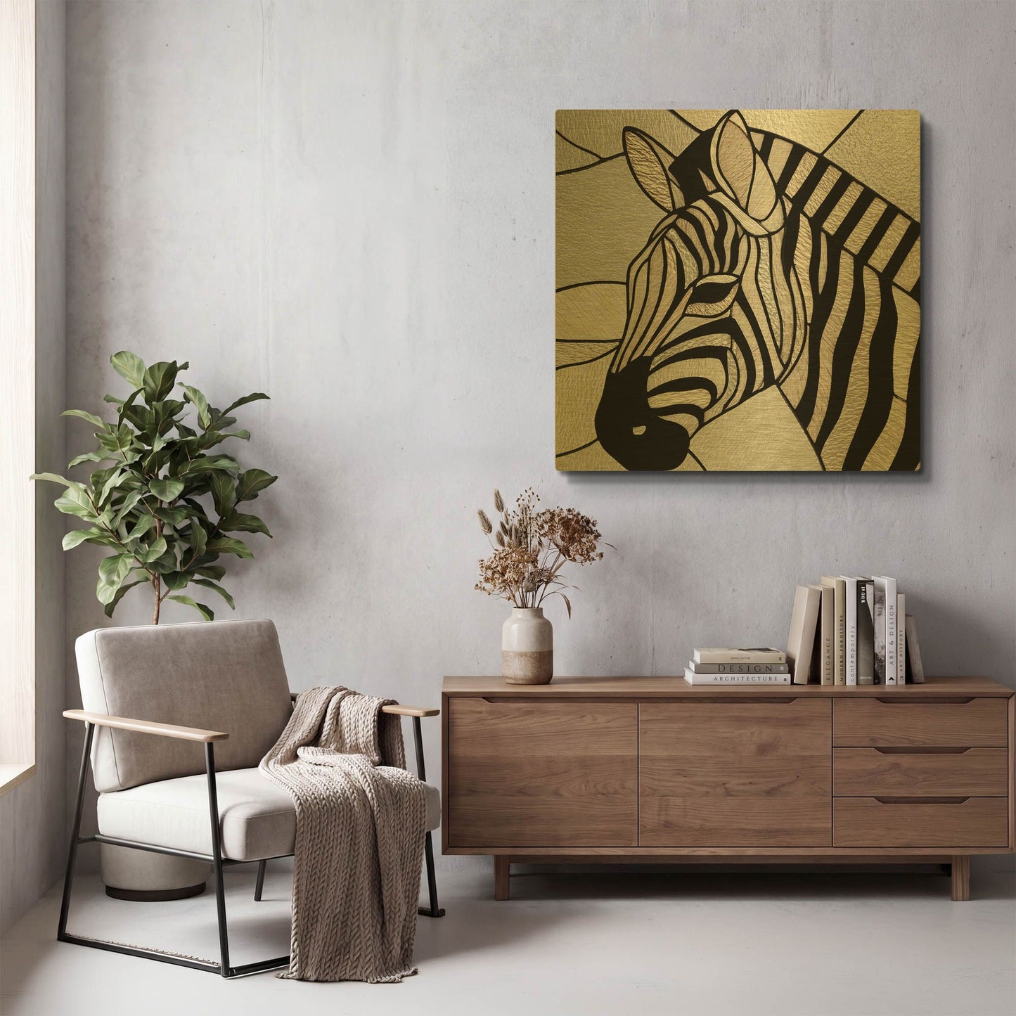 'Stained Glass Zebra' By Rich Monet Gold Metal Wall Art