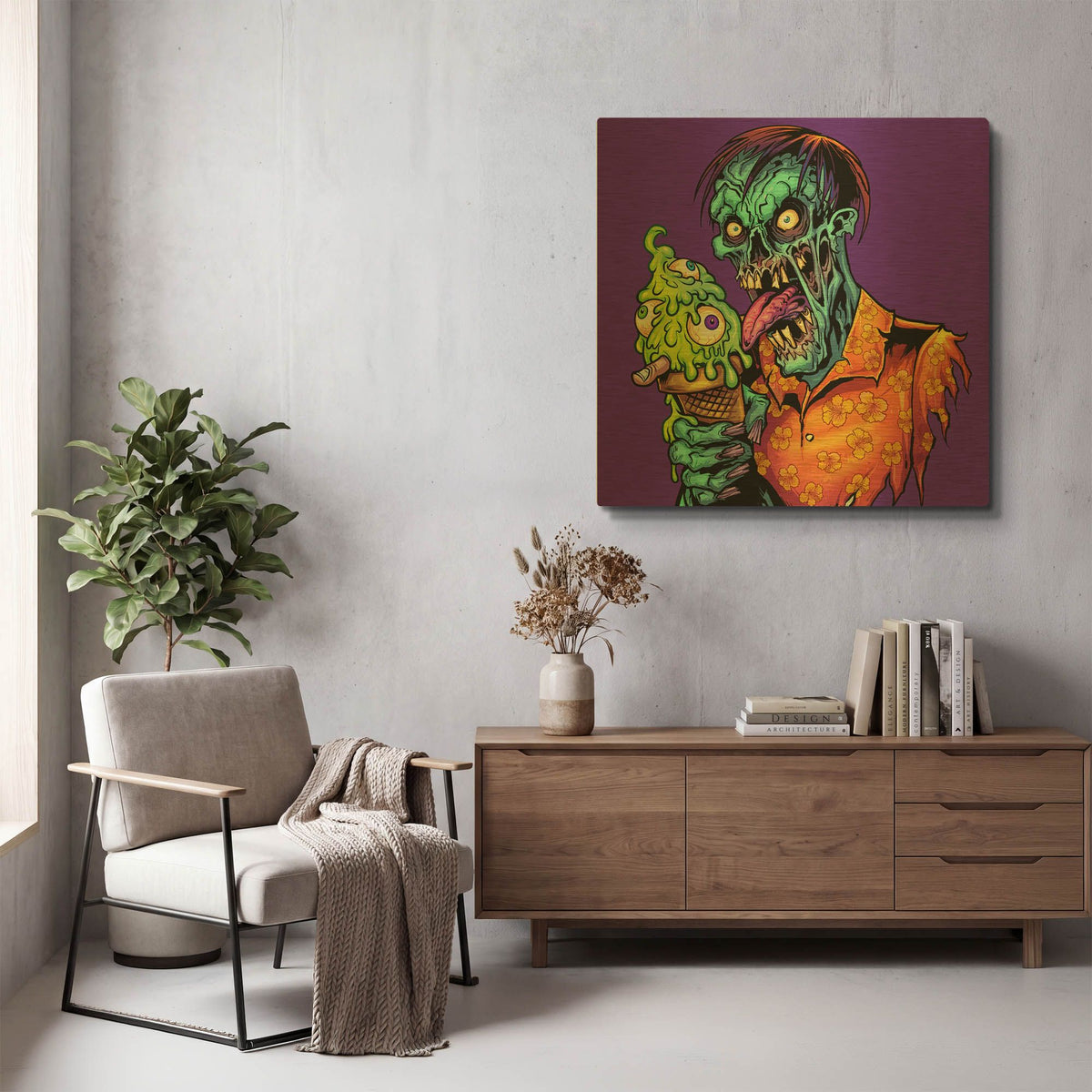'Ice Cream Cone Zombie' By Flyland Designs Gold Metal Wall Art