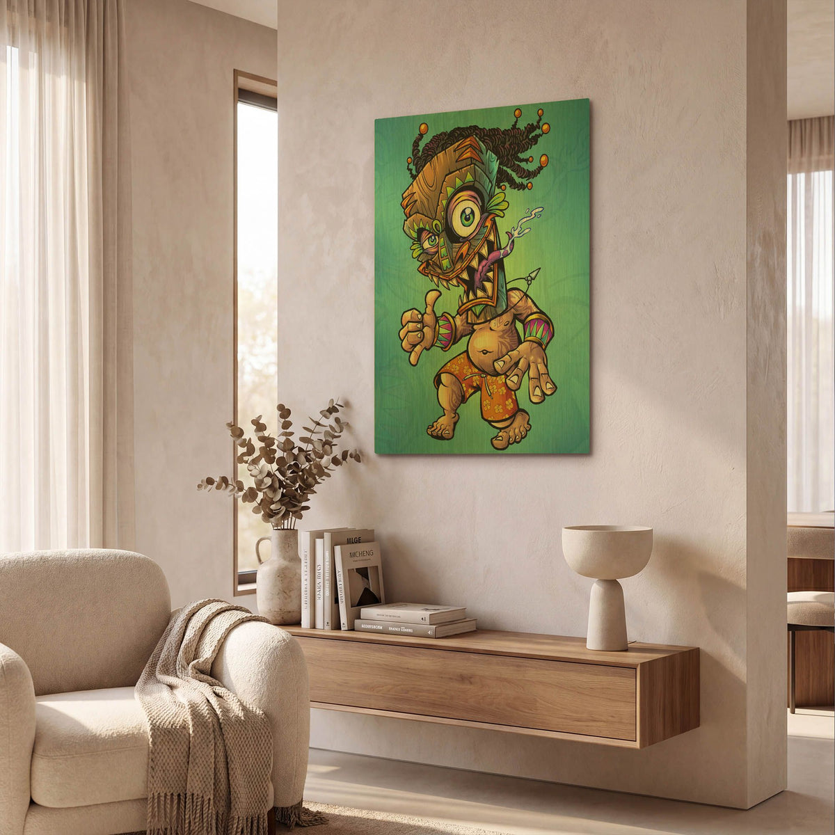 'Tiki Surfer Skateboard' By Flyland Designs Gold Metal Wall Art