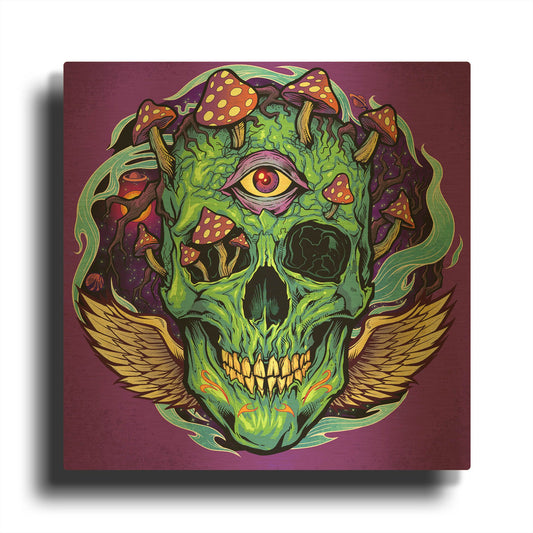 'Winged Mushroom Skull' By Flyland Designs Gold Metal Wall Art