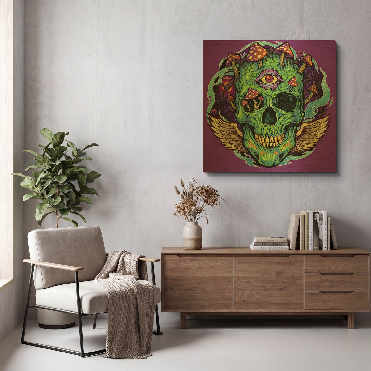 'Winged Mushroom Skull' By Flyland Designs Gold Metal Wall Art