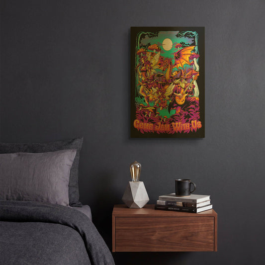 'Wizard, Fairy, And Dragon Band In The Woods' By Flyland Designs Gold Metal Wall Art