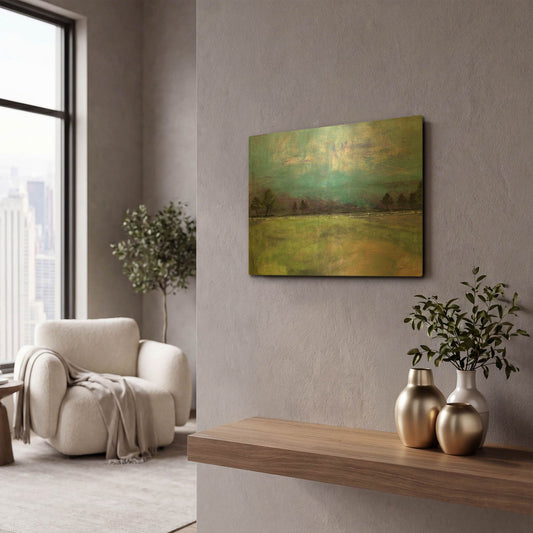'Abstract Aqua Sky Landscape' By Jean Plout Gold Metal Wall Art