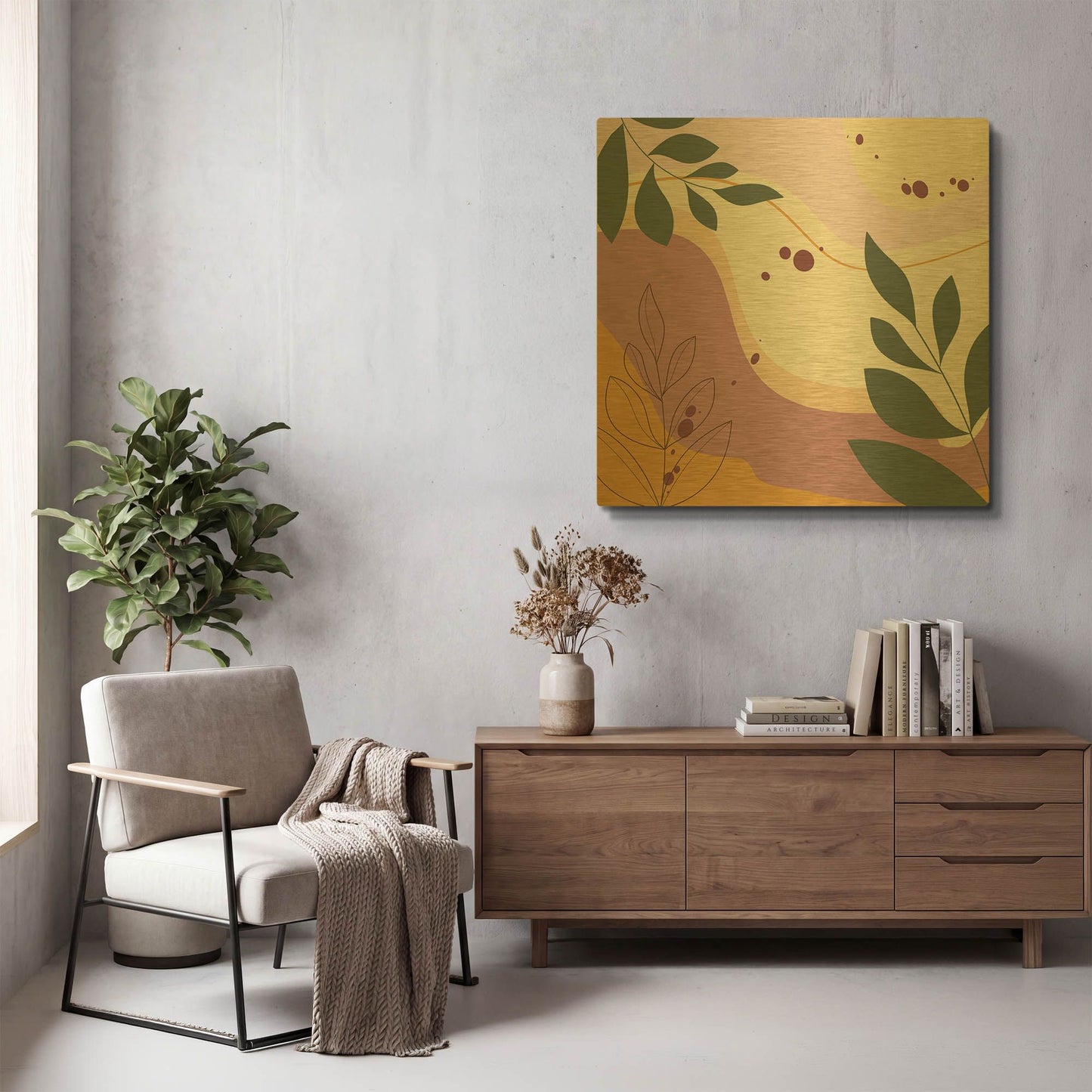 'Abstract Botanical Garden A' By Jean Plout Gold Metal Wall Art