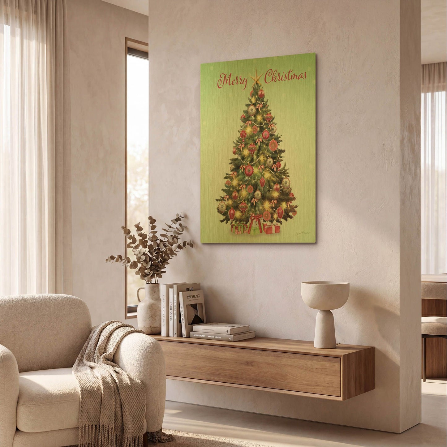 'Audrey's Vintage Christmas Tree A' By Jean Plout Gold Metal Wall Art