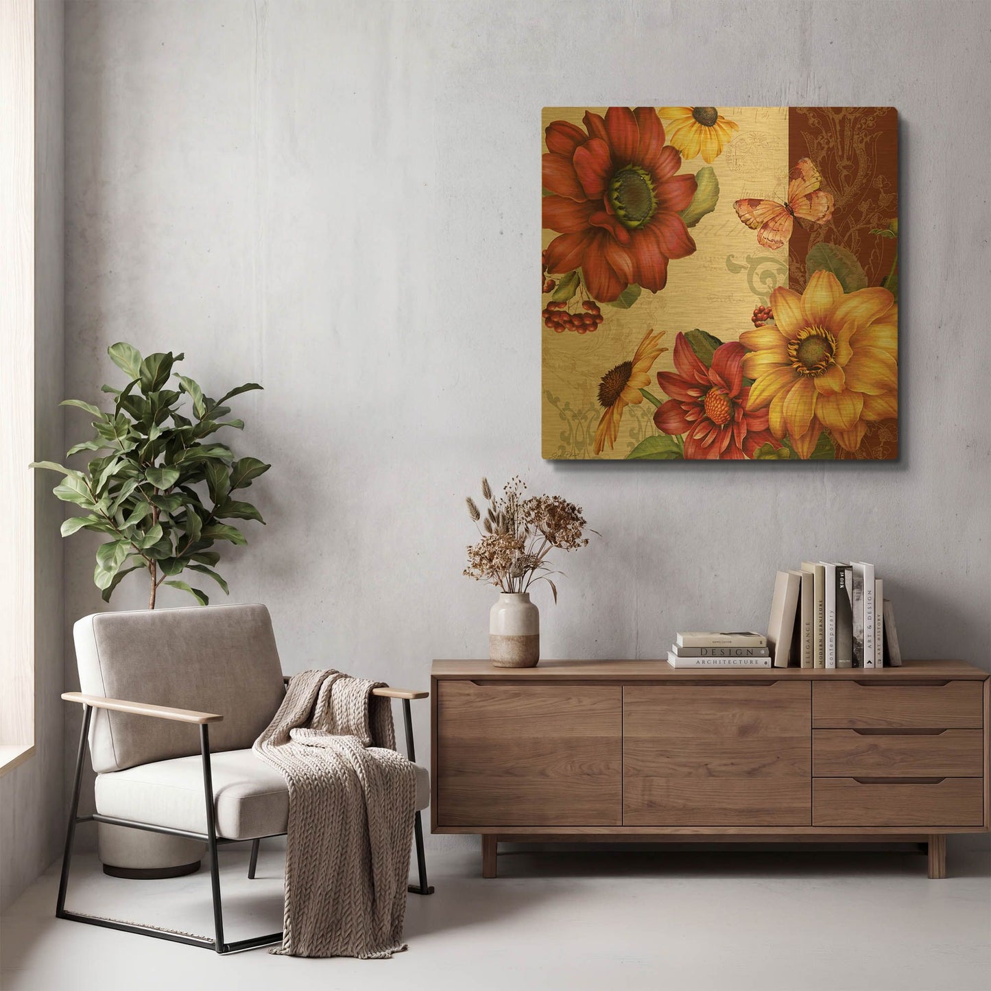'Autumn Bouquet-B' By Jean Plout Gold Metal Wall Art