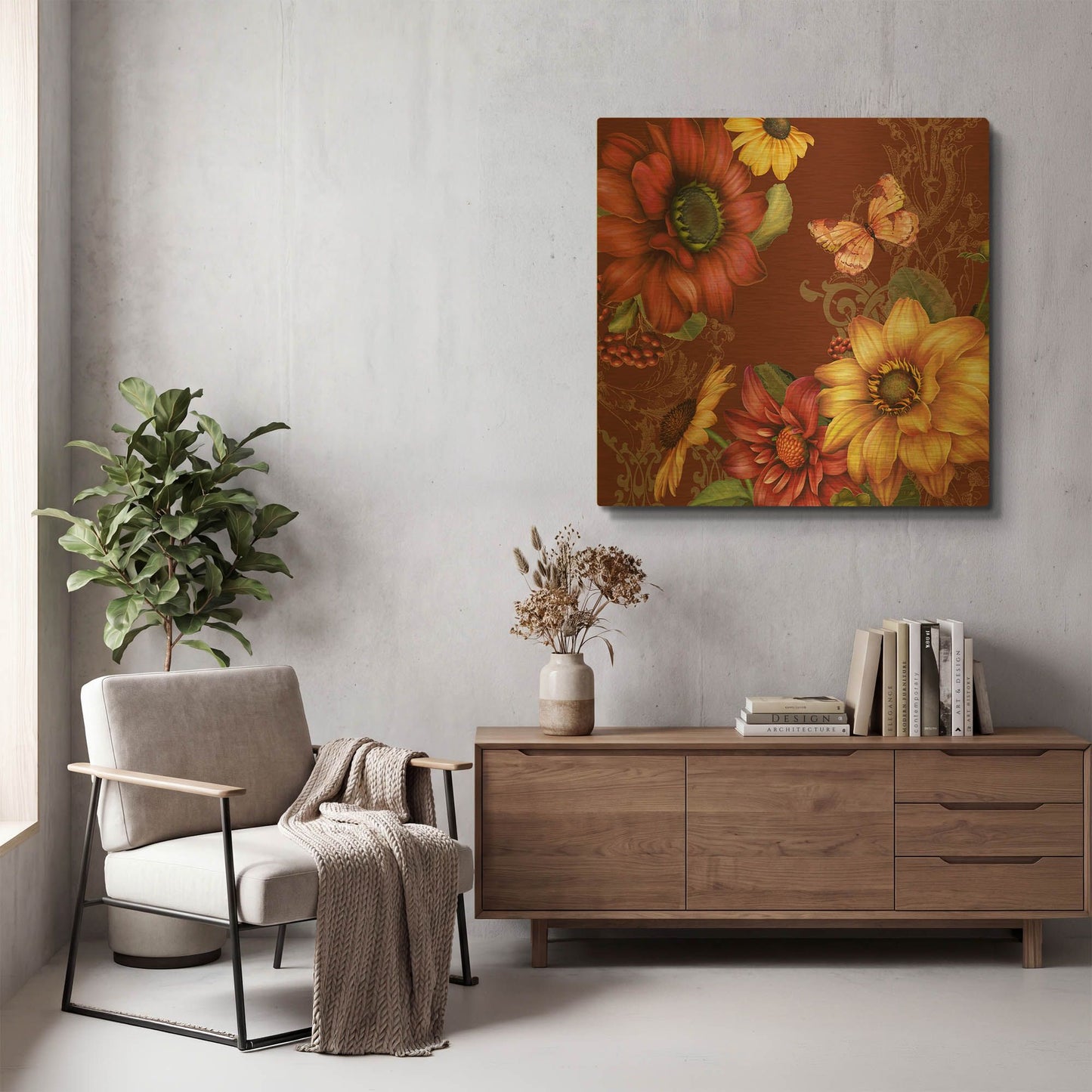 'Autumn Bouquet-E' By Jean Plout Gold Metal Wall Art
