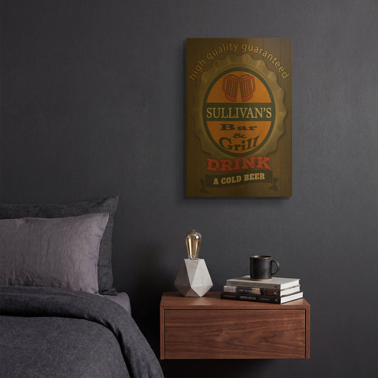 'Bar & Grill-Personalized' By Jean Plout Gold Metal Wall Art
