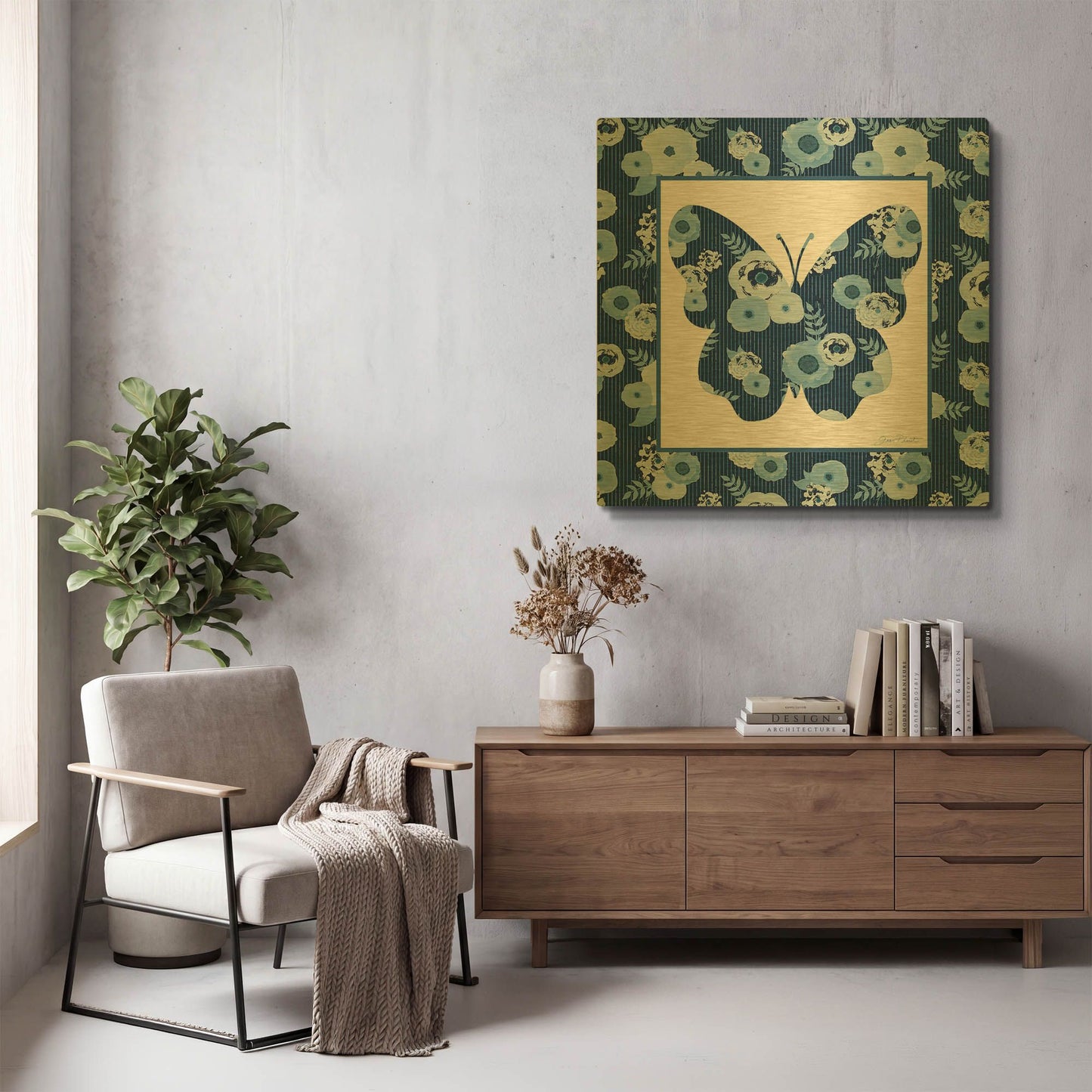 'Beautiful Blue Butterflies E' By Jean Plout Gold Metal Wall Art