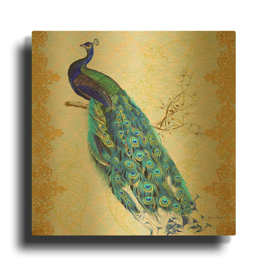 'Beautiful Peacock B' By Jean Plout Gold Metal Wall Art