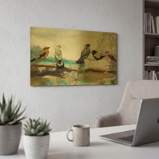 'Birds Of Fire Lake' By Jean Plout Gold Metal Wall Art