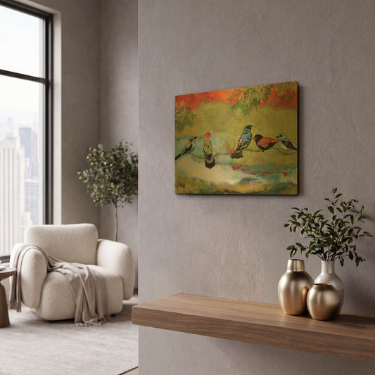 'Birds The Valley' By Jean Plout Gold Metal Wall Art