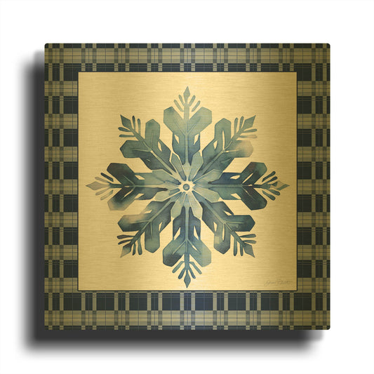 'Blue Snowflake Christmas B' By Jean Plout Gold Metal Wall Art