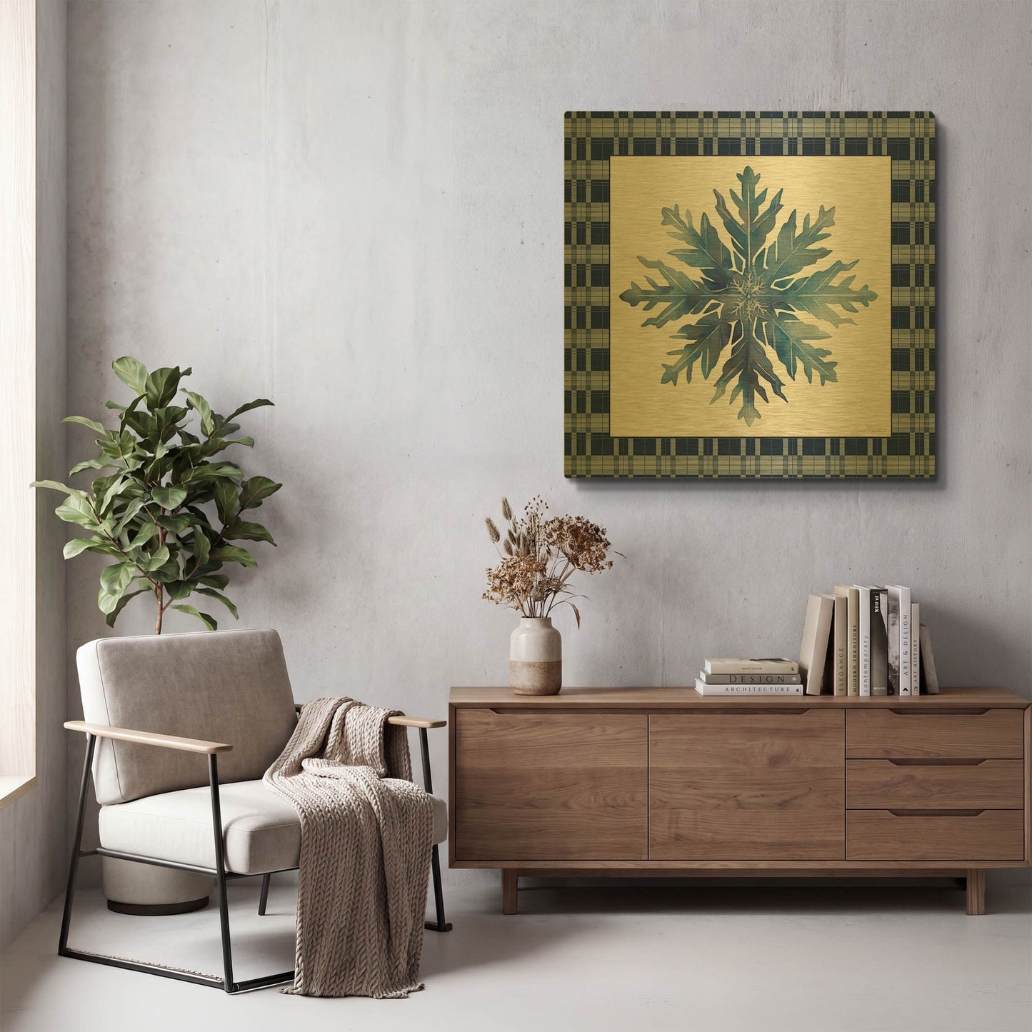'Blue Snowflake Christmas C' By Jean Plout Gold Metal Wall Art