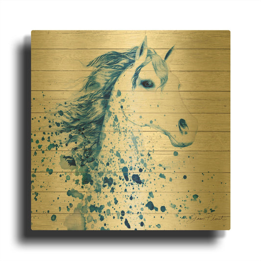 'Blue Watercolor Horse' By Jean Plout Gold Metal Wall Art